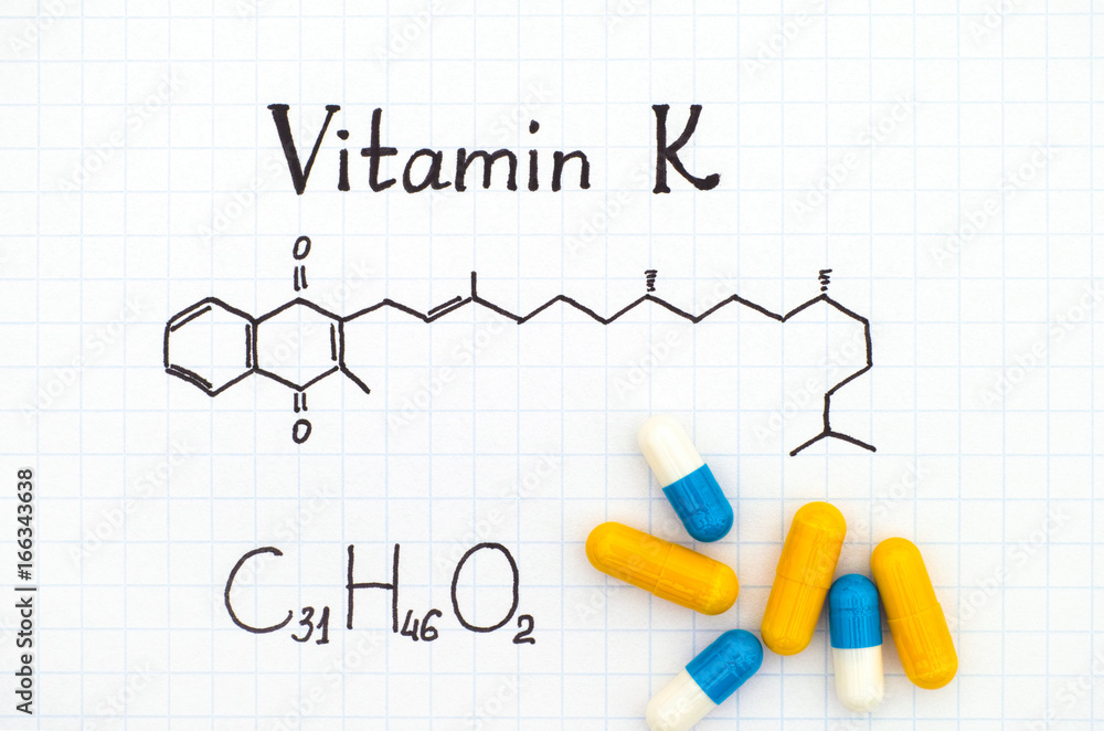 Chemical formula of Vitamin K and some pills. Chemical formula of Vitamin K and some pills.