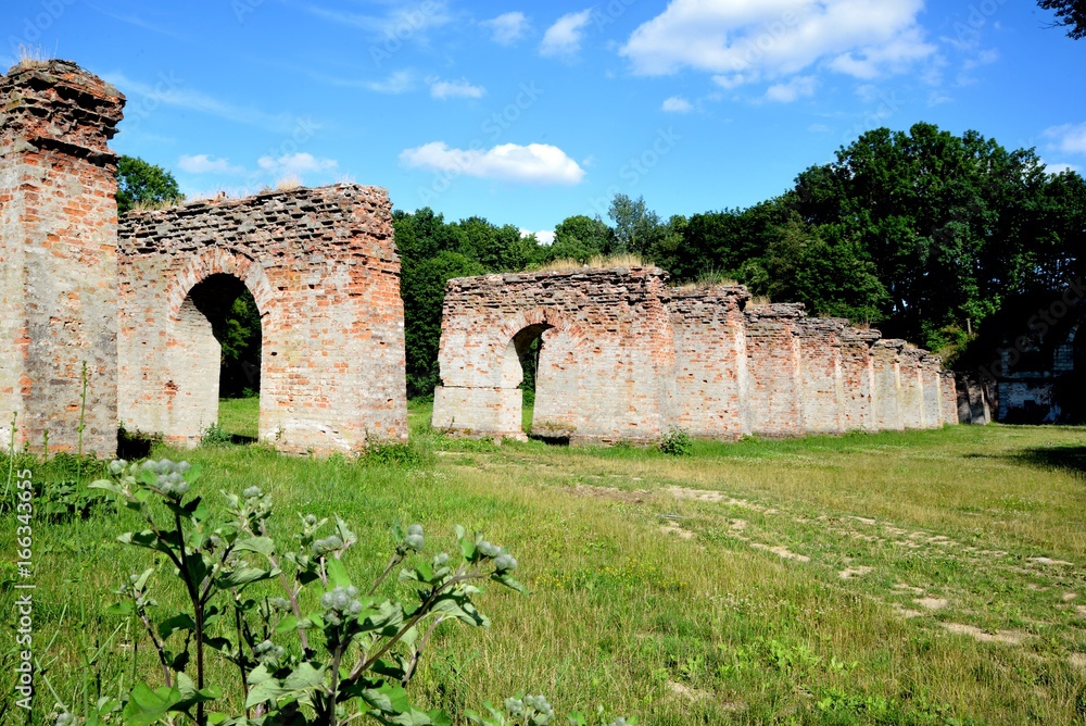 Historic fortress of Modlin and the support of the destroyed bridge