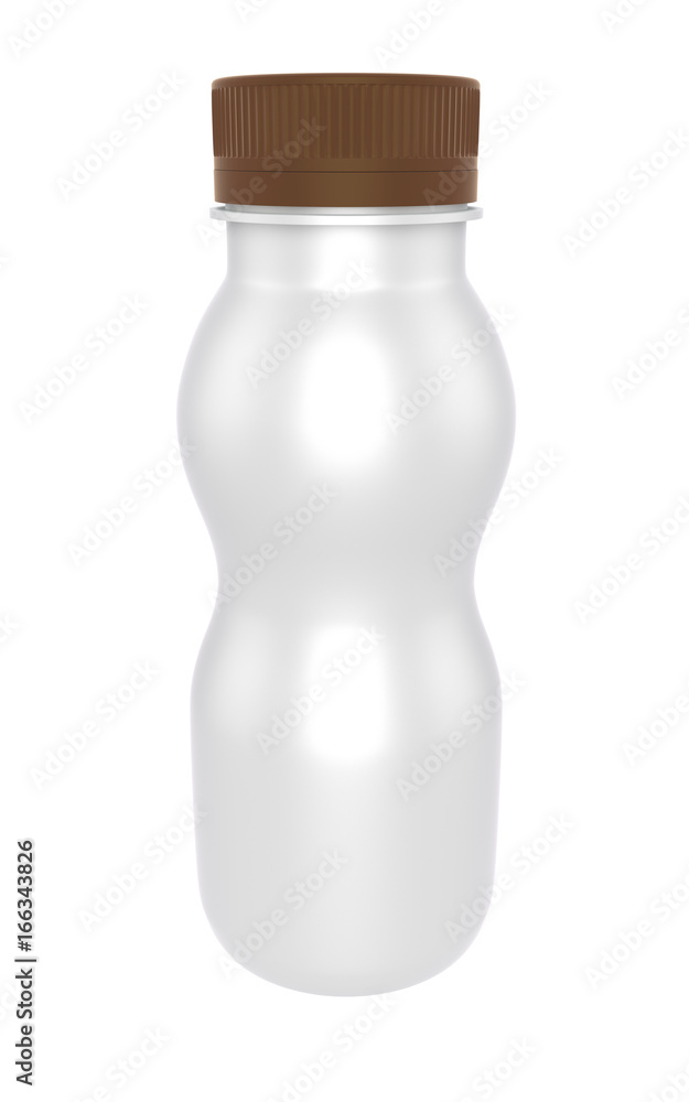 3D realistic render of milk or yogurt plastic bottle with brown lid on white background. Clipping path 3D realistic render of milk or yogurt plastic bottle with brown lid on white background. Clipping path