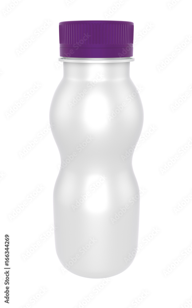 3D realistic render of milk or yogurt plastic bottle with violet lid on white background. Clipping path 3D realistic render of milk or yogurt plastic bottle with violet lid on white background. Clipping path