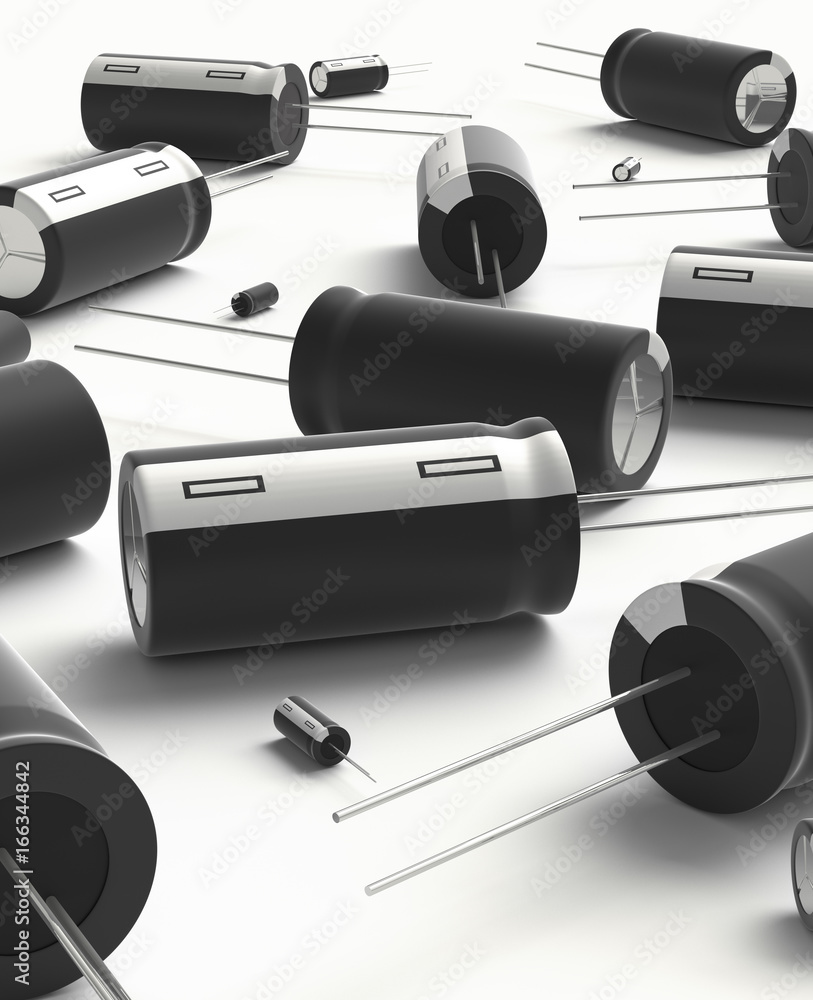 Photo & Art Print 3D realistic render of black group capacitors on ...