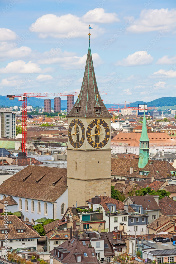 Naklejka premium St. Peter Cathedral, Zürich (Landmark), downtown