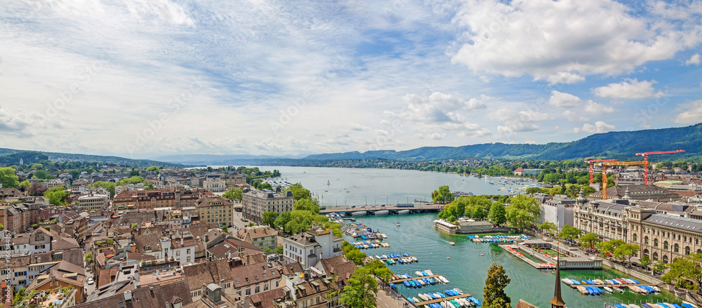Lake Zurich (Zurichsee) and river Limmat, downtown Zuerich