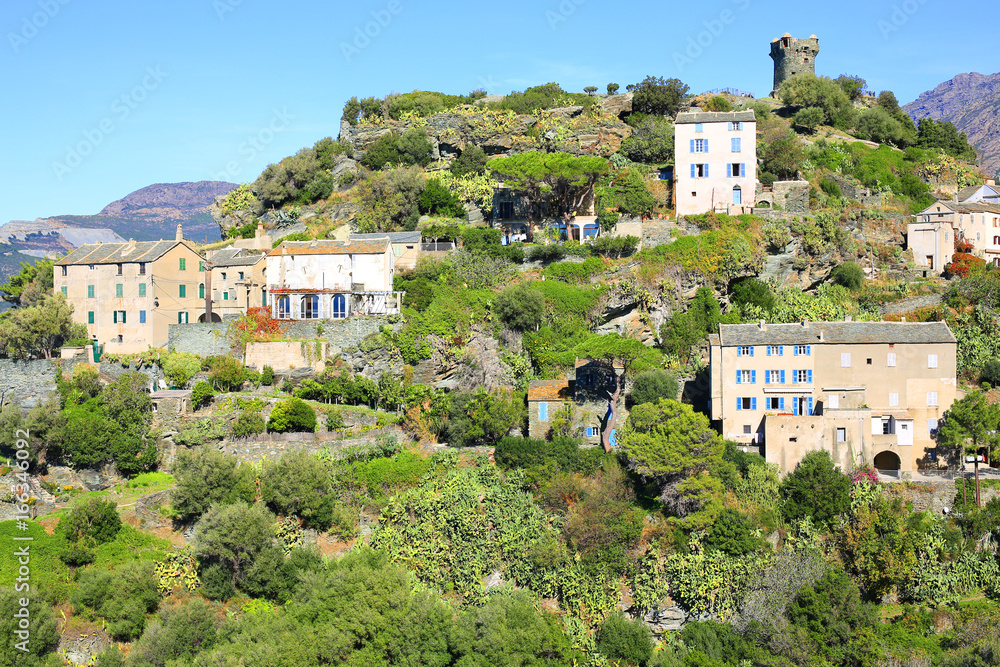Scenic village Nonza on Corsica Island, France