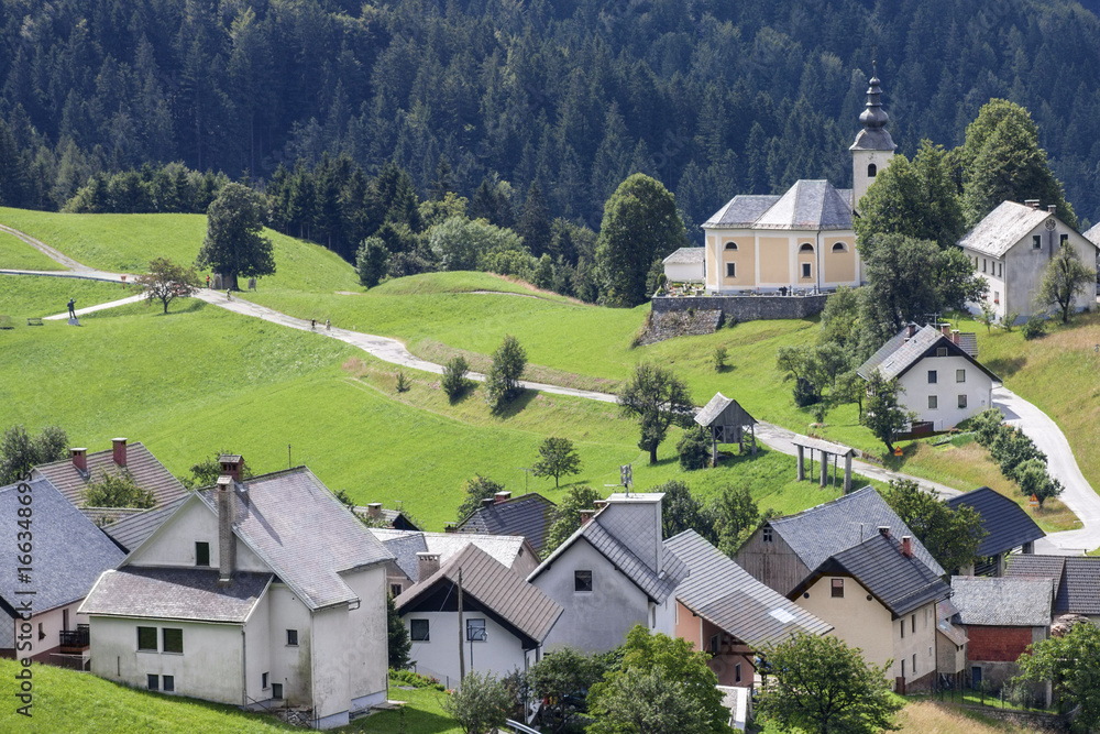 Panorama of Sorica village near Zelezniki, Slovenia.