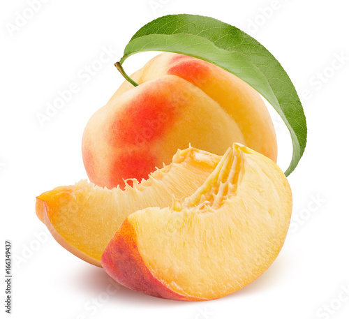 peach with slices isolated on a white background