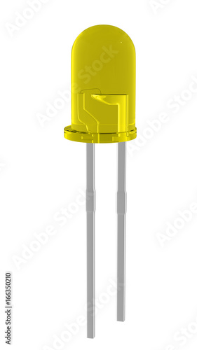 3D realistic render of yellow glossy 3mm led diode. isolated on white background with clipping path.