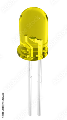 3D realistic render of yellow glossy 3mm led diode. isolated on white background with clipping path. photo