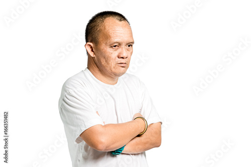 Portrait of a senior asian man with arm's fold. Isolated on white background with copy space and clipping path