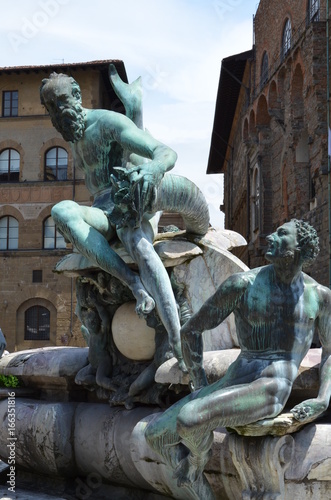 Statue on the Fountain of Neptune on the Piazza della Signoria in Florence