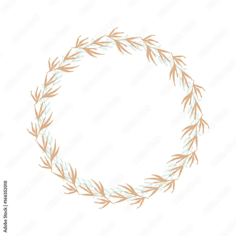 Vector botanical illustration with a wreath made of stylized hand drawn leaves. Vector botanical illustration with a wreath made of stylized hand drawn leaves.
