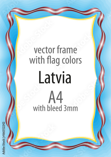 Frame and border of ribbon with the colors of the Latvia flag