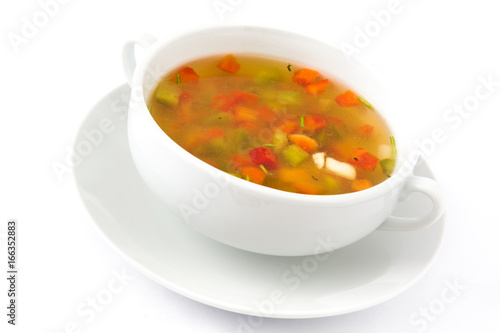 Vegetable soup isolated on white background