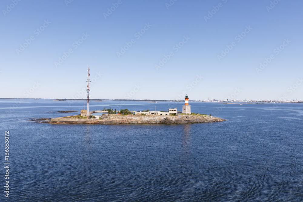 Beacon and communication tower on an island