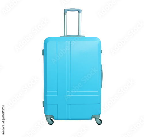 Blue suitcase isolated on white background. Polycarbonate suitcase isolated on white.