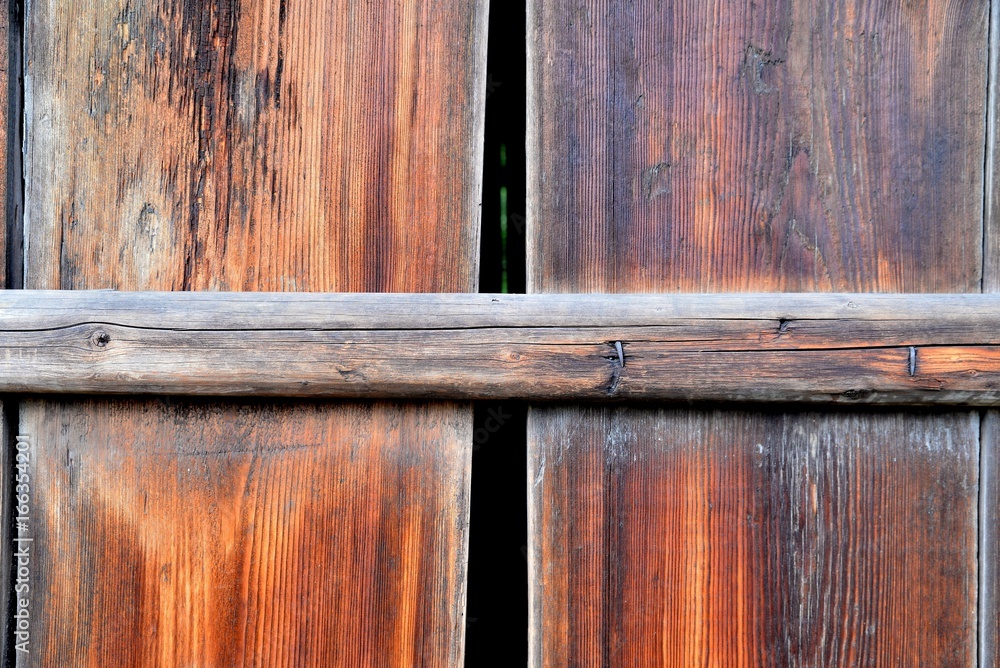 Rural wooden door to the barn forming the background under the cool inscription