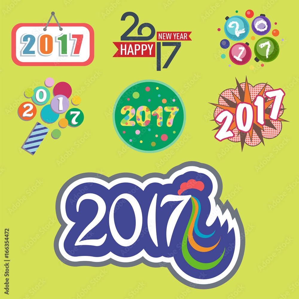 Happy new year 2017 text design vector creative graphic celebration greeting party date illustration