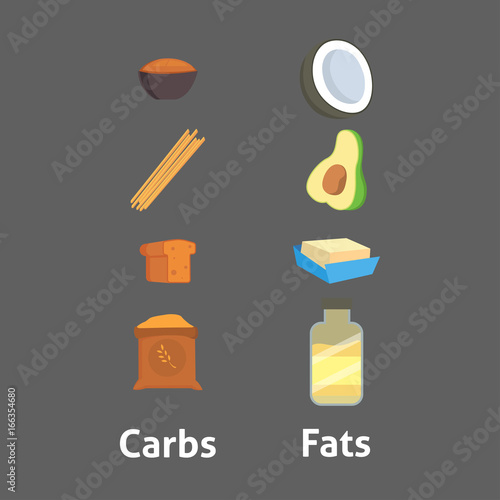 Food carbs isolated healthy fats ingredient bread diet meal carbohydrate group nutrition health superfood vector illustration