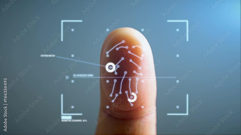 Biometric fingerprint scanner security system scanning a finger and identiffying  the person.