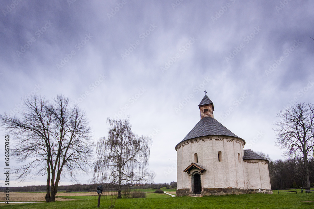 Small romanic chapel (rotunda) of St. Nicolas from XIII century ar Goricko, Eastern slovenia.