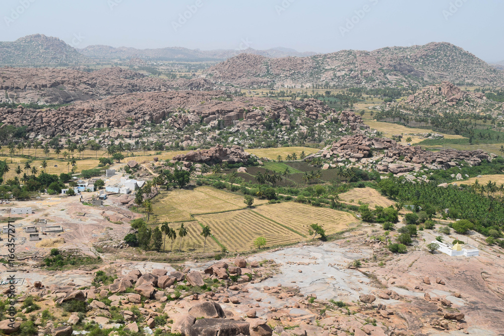 Hampi village landscape in India