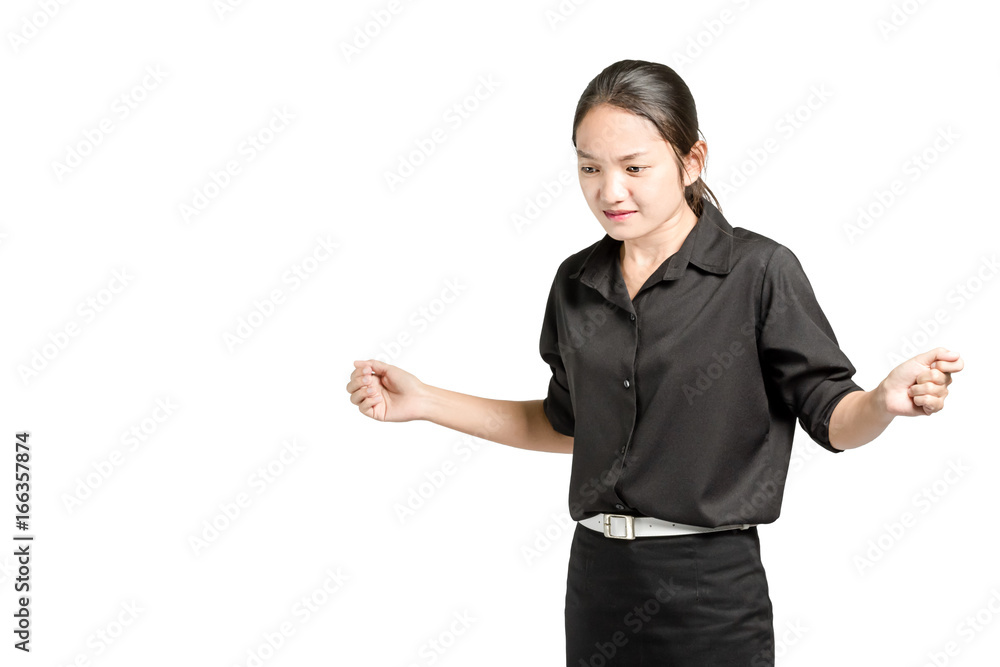 Portrait of an angry asian woman. Isolated full length on white background with clipping path Portrait of an angry asian woman. Isolated full length on white background with clipping path