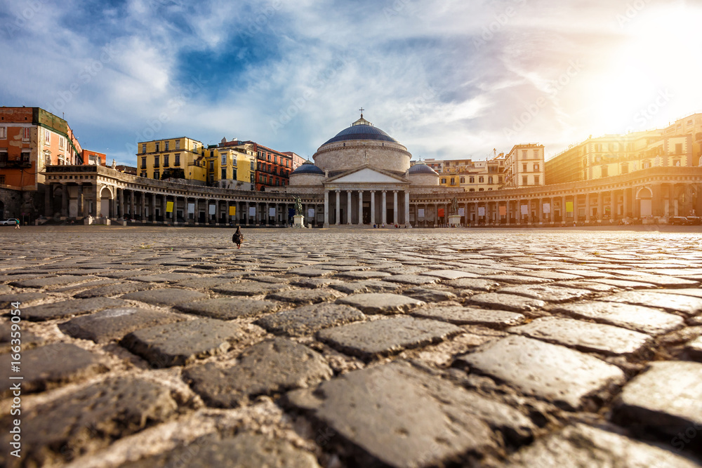 Piazza del Plebiscito in Napoli, Italy. Travel destination - obrazy, fototapety, plakaty 