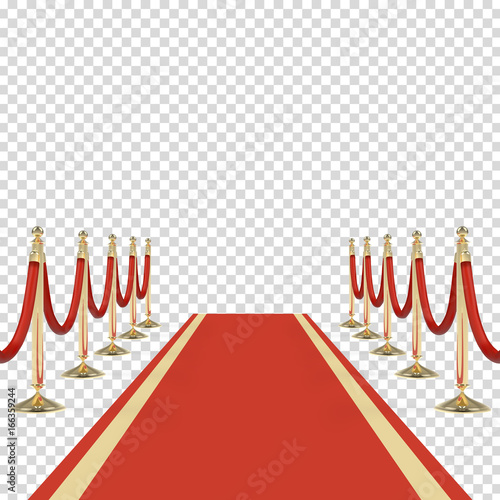 Red carpet with red ropes on golden stanchions