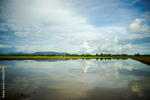 beautiful landscape water mirror reflection at chiangrai Thailand. photo