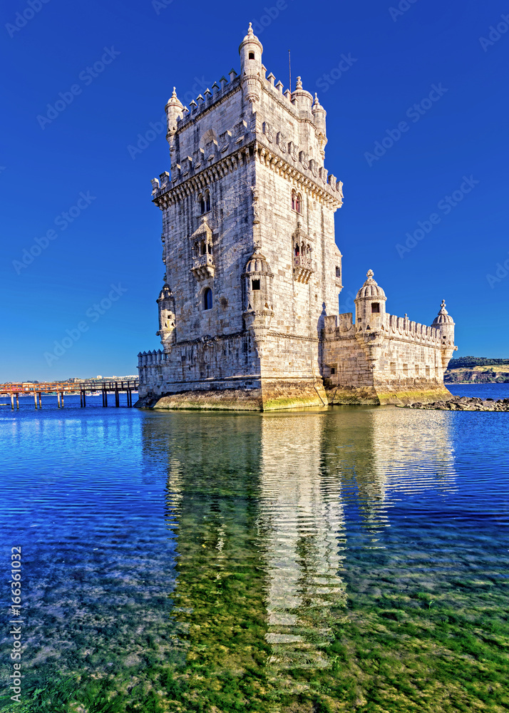 Belam Tower in Lisbon Portugal. Famous touristic attraction and landmark of Lisbon.
