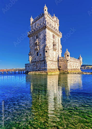 Belam Tower in Lisbon Portugal. Famous touristic attraction and landmark of Lisbon.