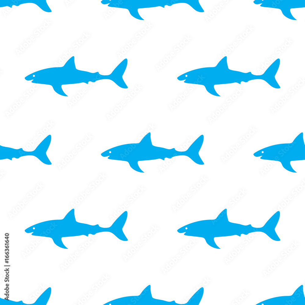 Obraz premium Hand drawn cartoon style shark seamless pattern. Vector illustration.
