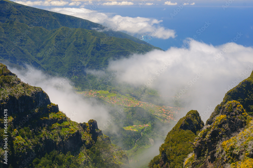 View of mountains on the route Pico Ruivo - Encumeada, Madeira Island, Portugal, Europe.