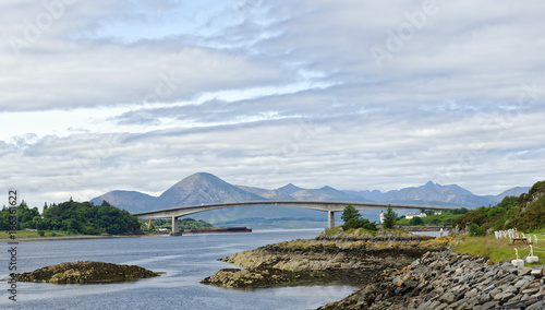 View of the Skye Road Bridge over Loch Alsh from the Isle of Skye to the island of Eilian Ban, Scotland, United Kingdom