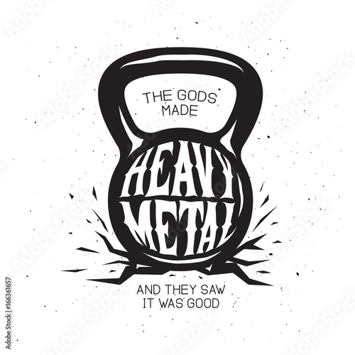 Heavy metal kettlebell t-shirt design. Vector vintage illustration.
