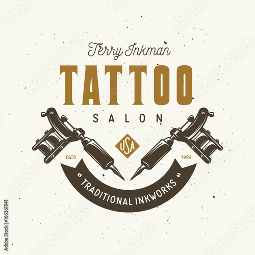Tattoo studio emblem. Vector vintage illustration.