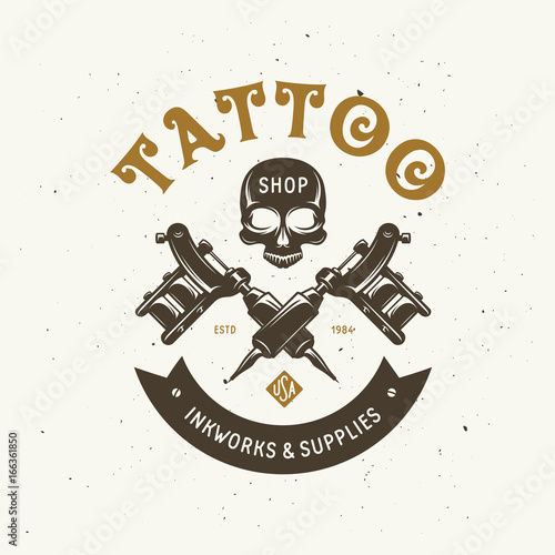 Tattoo studio emblem. Vector vintage illustration.