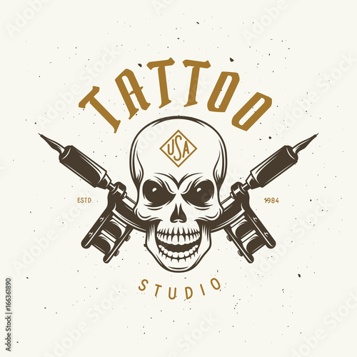 Tattoo studio emblem. Vector vintage illustration.