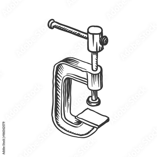 Vector hand drawn illustration of C-clamp