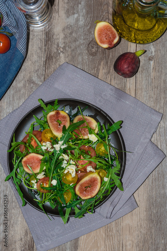 set fruit and vegetable salad is clean food good healthy on the woden table photo