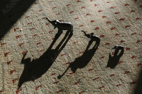 Elephant Family Figurines in the Morning Sun