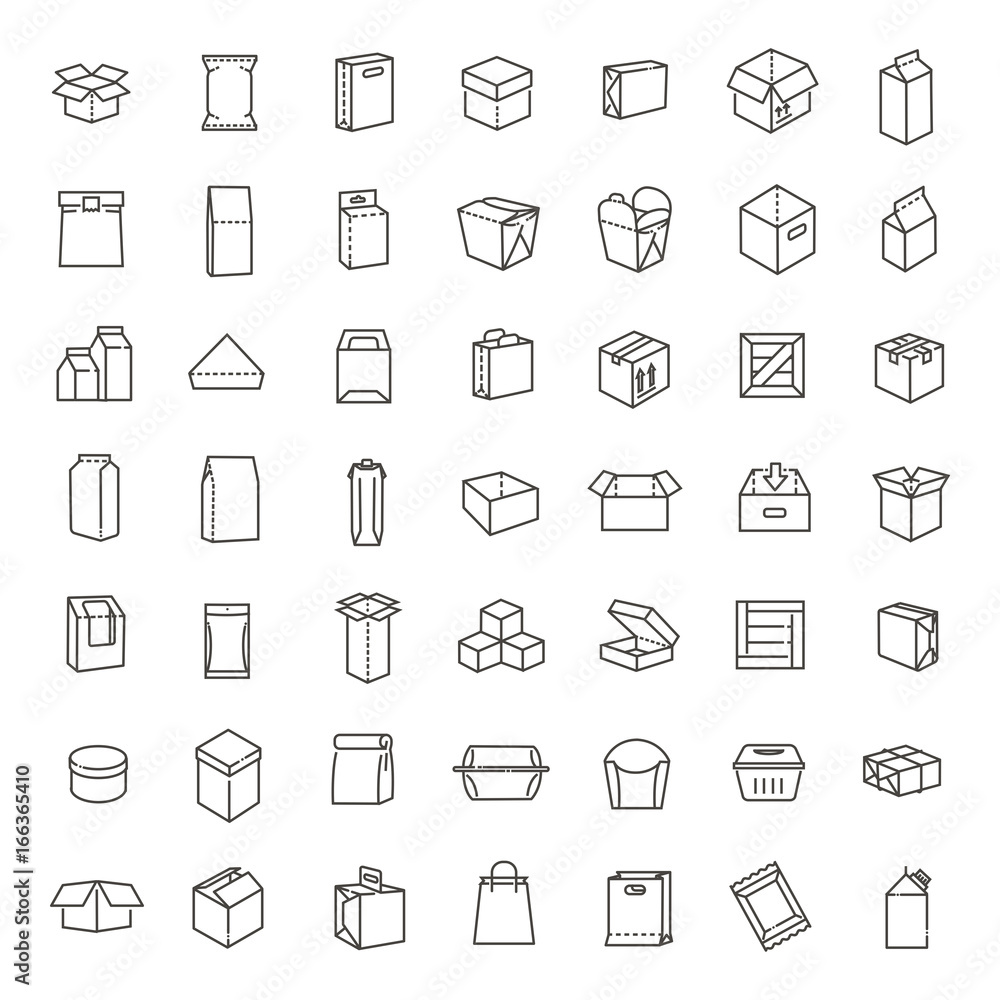 Vector package types icon set in thin line style