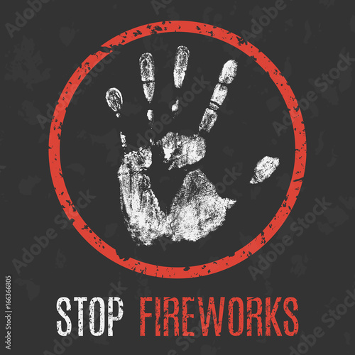Vector illustration. Social problems. Stop fireworks.