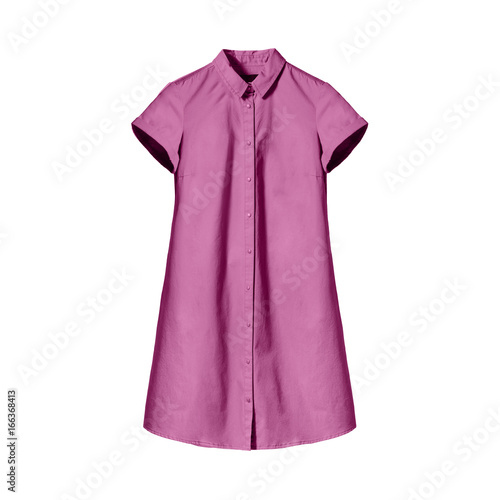 Pink long woman`s shirt isolated on white background