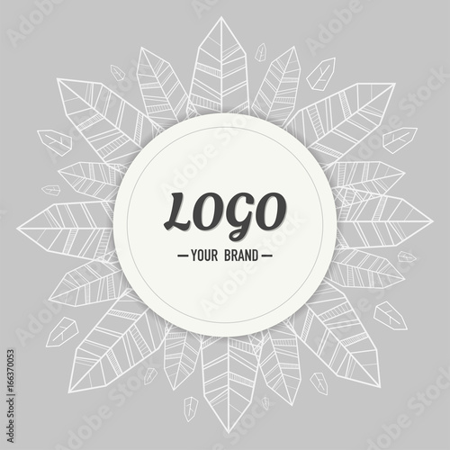 white and gray Geometric graphic line leaf logo template