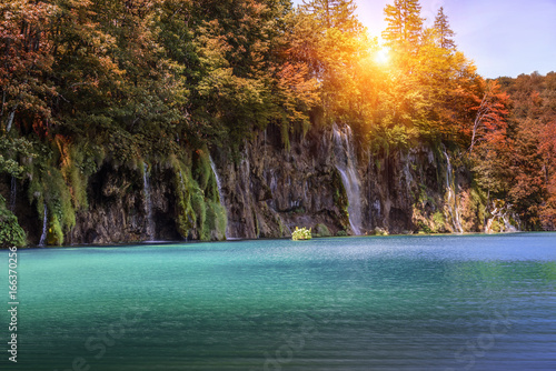 Waterfall in the National Park Plitvice Lakes. Croatia.