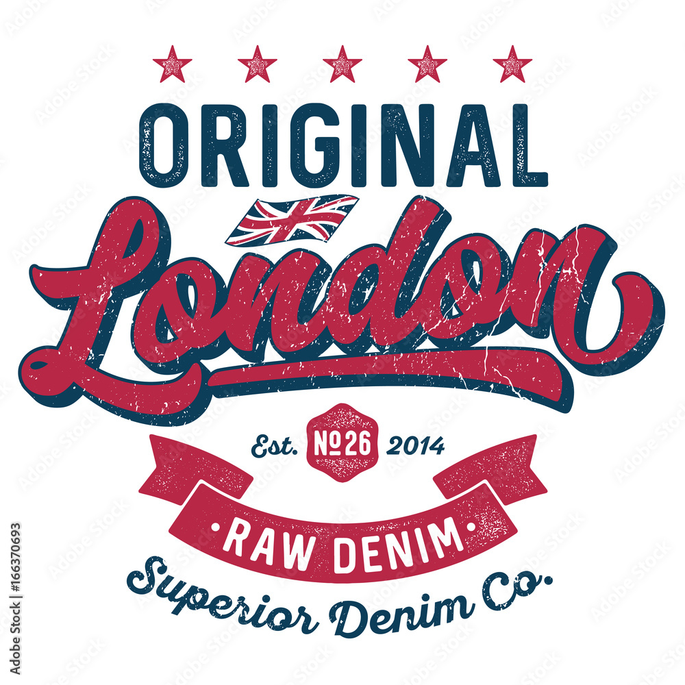 Original London Raw Denim - Tee Design For Print Stock Vector | Adobe Stock