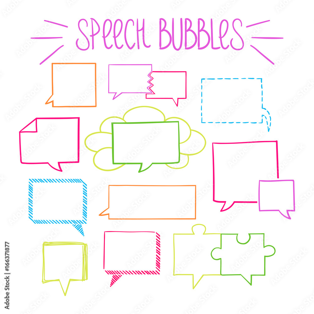 Set of hand-drawn speech bubbles, vector abstract illustration of square speech bubbles, EPS 8 Set of hand-drawn speech bubbles, vector abstract illustration of square speech bubbles, EPS 8