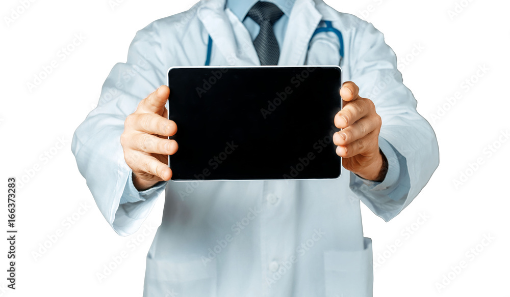 Doctor Holding Blank Digital Tablet With Copy Space And Clipping Path For Screen Doctor Holding Blank Digital Tablet With Copy Space And Clipping Path For Screen