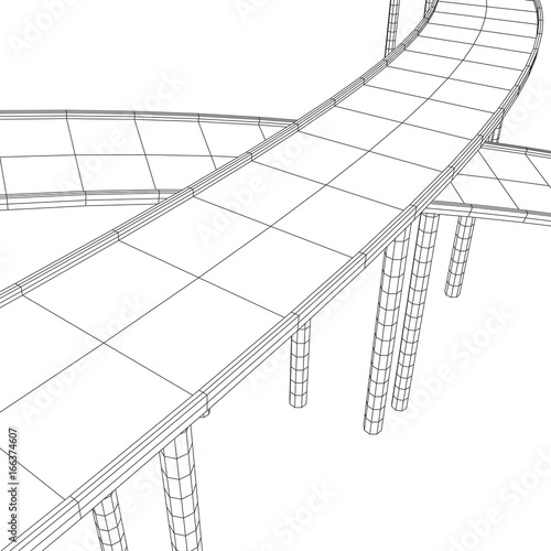 Wireframe Mesh Bridge Highway Crossing. Connection Structure. Digital Data Visualization Concept. Vector Illustration.